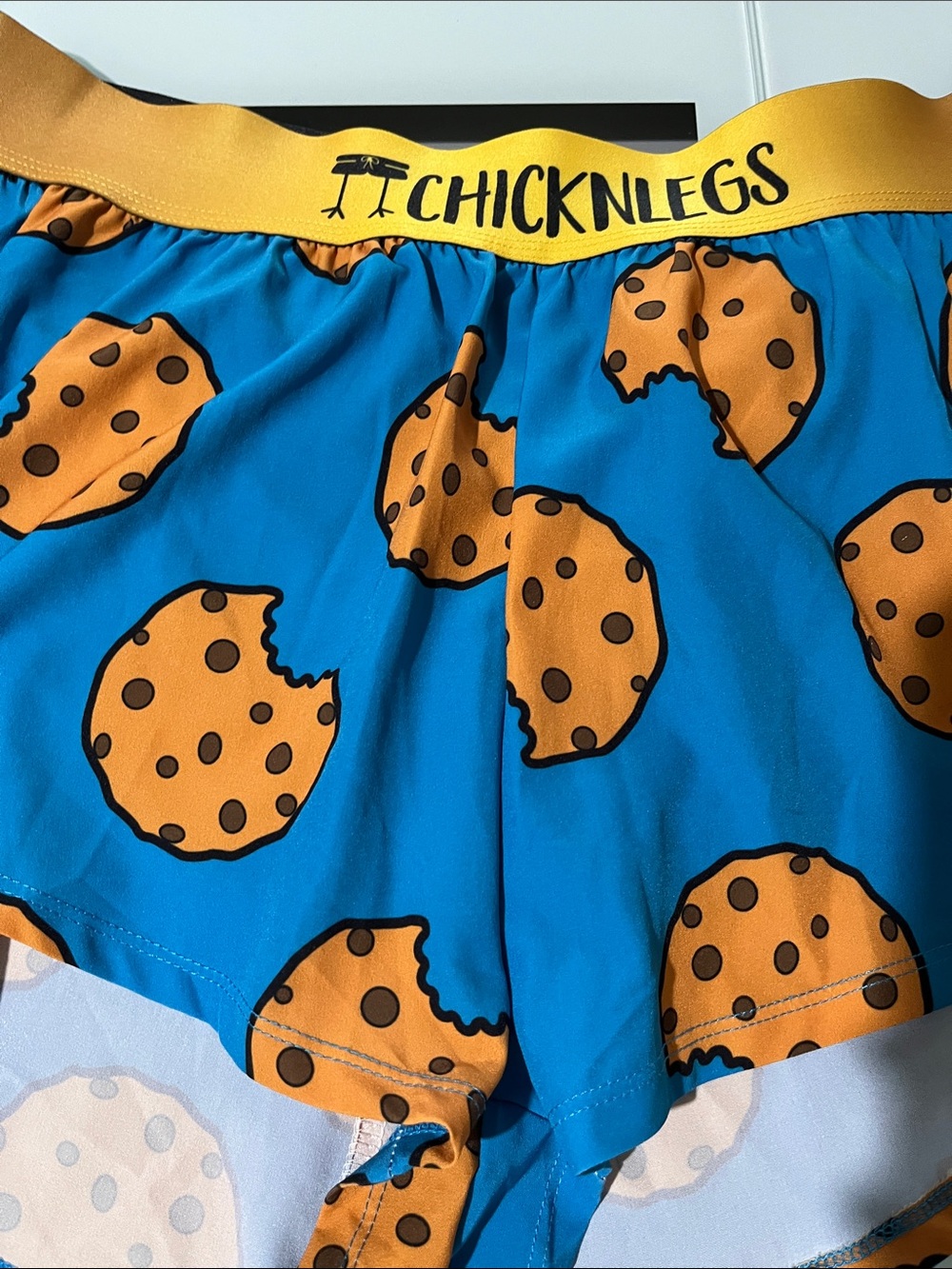 Chicknlegs Cookie Print Women’s Shorts - Blue & Gold 1.5 Splits